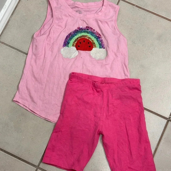 Wonder Nation Girls Pink Shirt & Biker Shorts Size M (7/8) - Picture 1 of 7